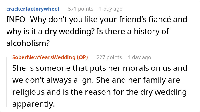 “Am I The Jerk For Last Minute Declining To Go To A Friend’s Dry Wedding On New Year’s Eve?” “Am I The Jerk For Last Minute Declining To Go To A Friend’s Dry Wedding On New Year’s Eve?”