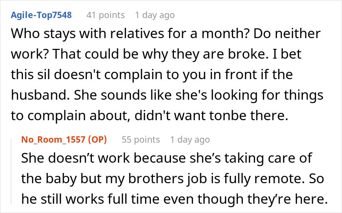 Conversation about woman welcoming brother’s family for a month while his wife keeps complaining about the stay. Conversation about woman welcoming brother’s family for a month while his wife keeps complaining about the stay.