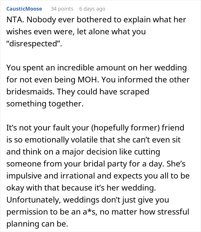 Bride 'Fires' Her Bridesmaid Who Paid For The Bachelorette Party, So She Cancels Everything
