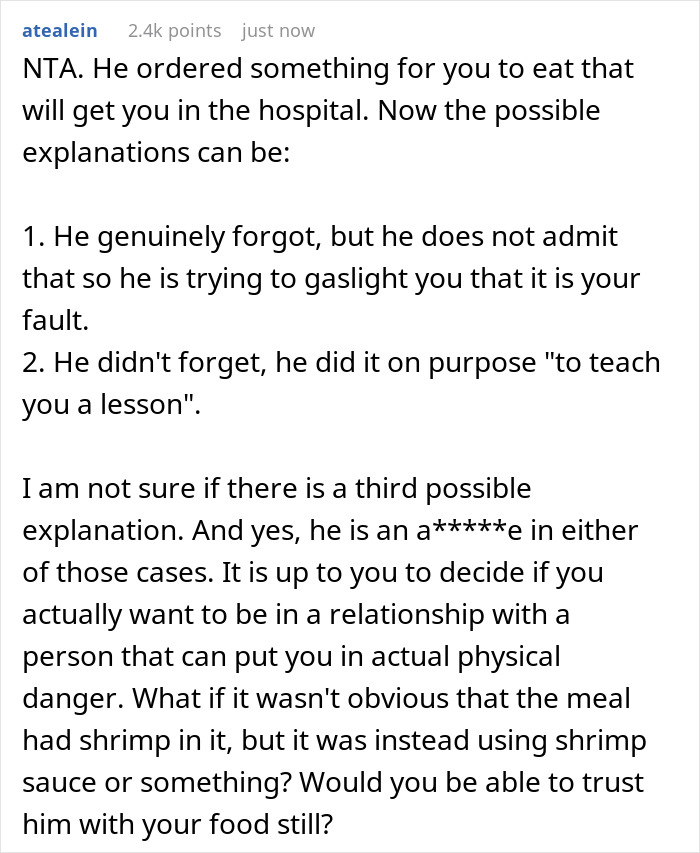 “AITA For Telling My Boyfriend To Order 'Whatever He Wants', Then Getting Upset With His Choice?”