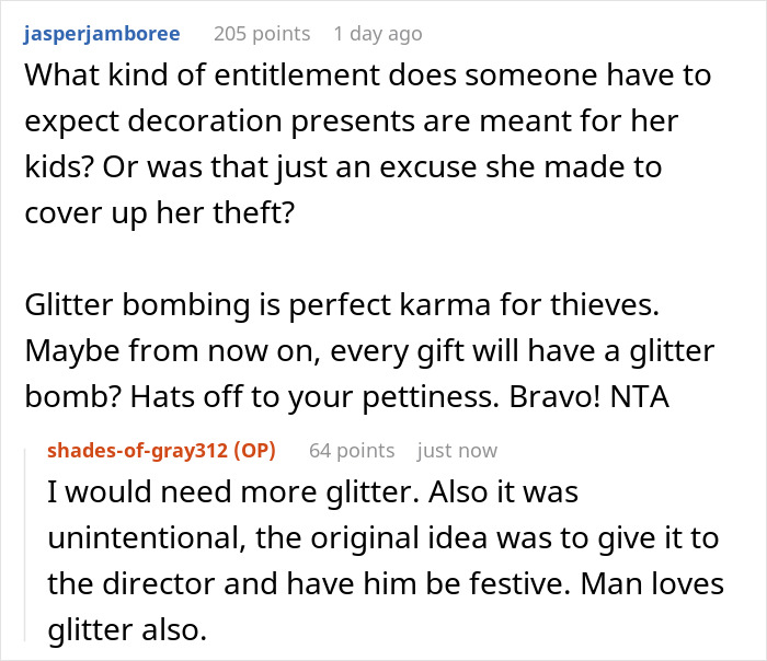 Woman’s House Is Flooded With Glitter After She Stole A Display Gift With A Hidden Glitter Bomb