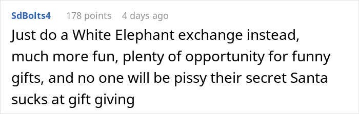 Woman Is Tired Of BIL Policing Secret Santa Exchange, Decides To 'Technically' Follow His Rules Woman Is Tired Of BIL Policing Secret Santa Exchange, Decides To 'Technically' Follow His Rules