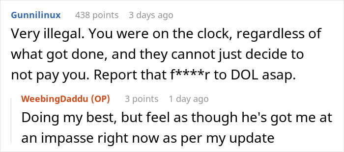 Worker Refuses To Take Boss’s Nonsense Reasons For Not Being Paid After 13.5-Hour Shift Worker Refuses To Take Boss’s Nonsense Reasons For Not Being Paid After 13.5-Hour Shift