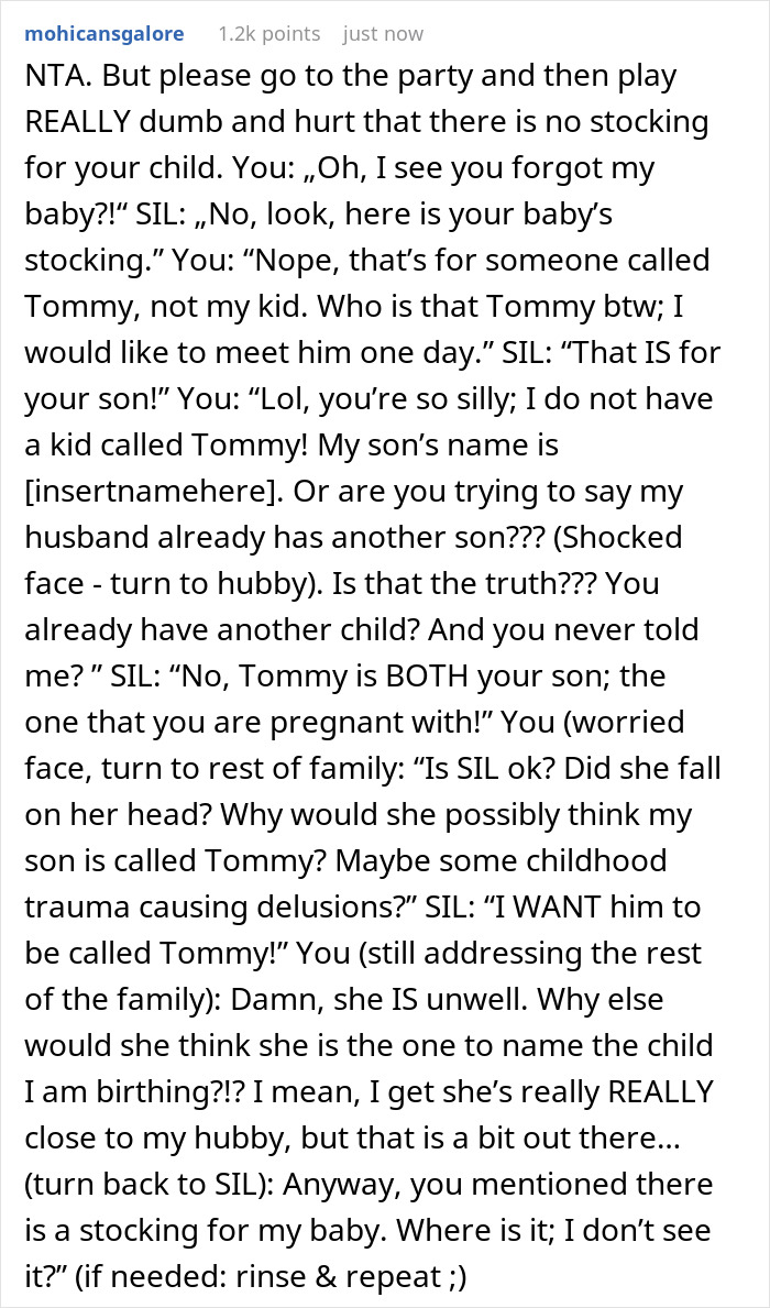 Woman Decides To Pick A Name For Her SIL's Unborn Baby, Her Christmas Party Gets Boycotted In Return Woman Decides To Pick A Name For Her SIL's Unborn Baby, Her Christmas Party Gets Boycotted In Return