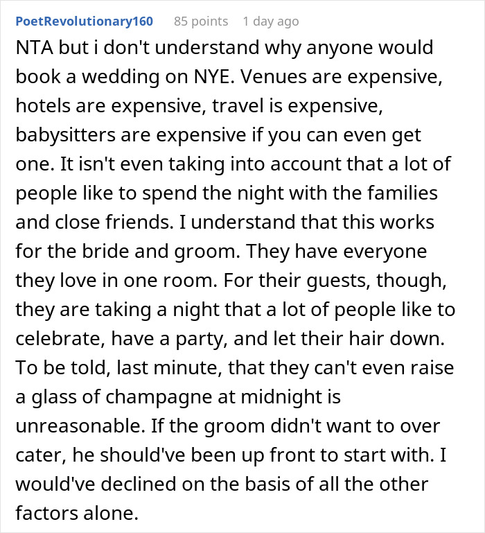 “Am I The Jerk For Last Minute Declining To Go To A Friend’s Dry Wedding On New Year’s Eve?”