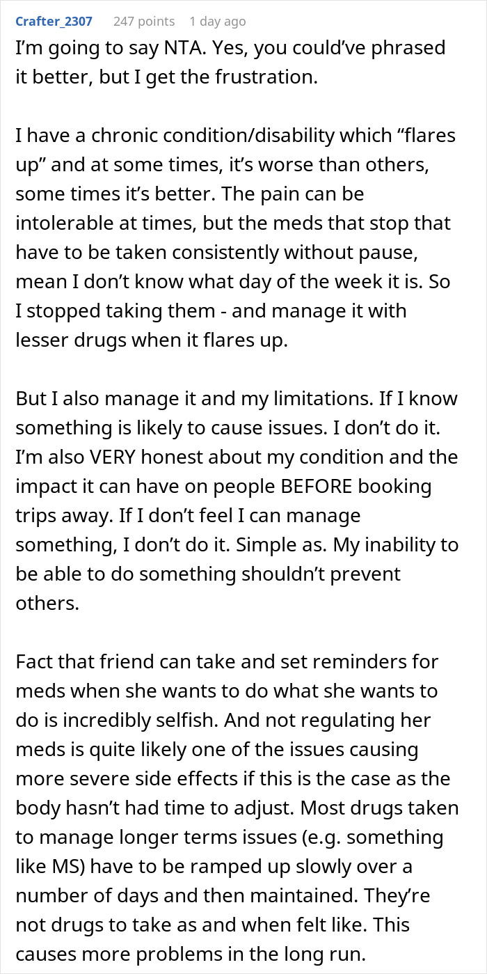 Woman Ruins A Trip After Conveniently "Forgetting" To Take Her Meds, Friend Loses It Woman Ruins A Trip After Conveniently "Forgetting" To Take Her Meds, Friend Loses It