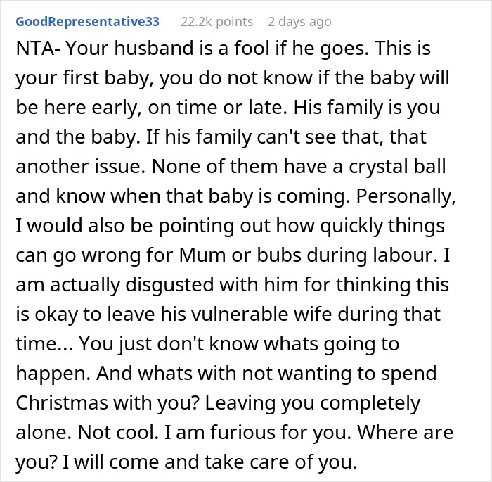 Heavily Pregnant Woman Wonders If She's A Jerk For Asking Her Fiancé To Spend Christmas With Her Heavily Pregnant Woman Wonders If She's A Jerk For Asking Her Fiancé To Spend Christmas With Her