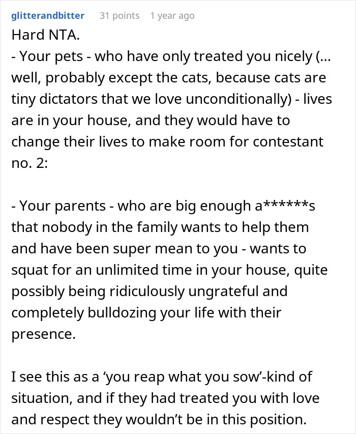 Woman Refuses To Let Homeless Parents Occupy Her Pet Room, Wonders If She's Being Cruel