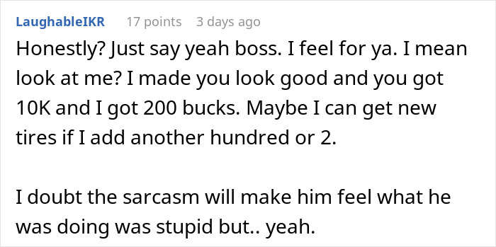 Tone-Deaf Boss Complains About His Holiday Bonus To An Employee Who Got 50 Times Less