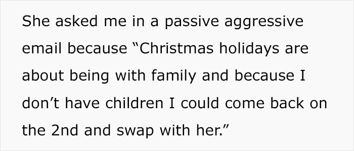 “She Lost It”: Person Refuses To Give Up Their Days Off Just Because They Don’t Have Kids “She Lost It”: Person Refuses To Give Up Their Days Off Just Because They Don’t Have Kids
