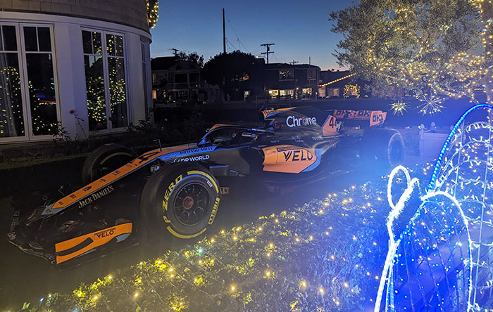 There Is A House Near Me Using A McLaren F1 Car As A Christmas Decoration. Balboa Island, CA