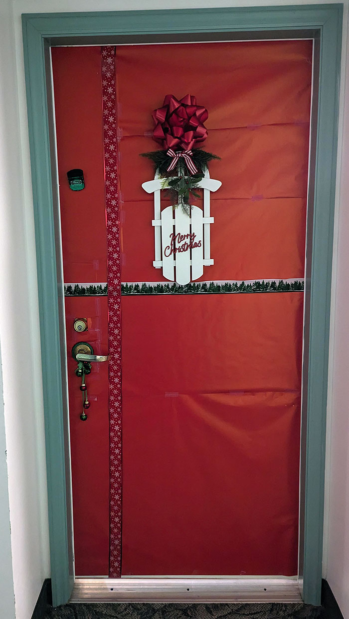 It's Not The Best, But My First Time Decorating Our Door For Christmas. Makes Me Happy