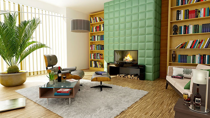 Living Room Set with a rug, fireplace, and other furniture