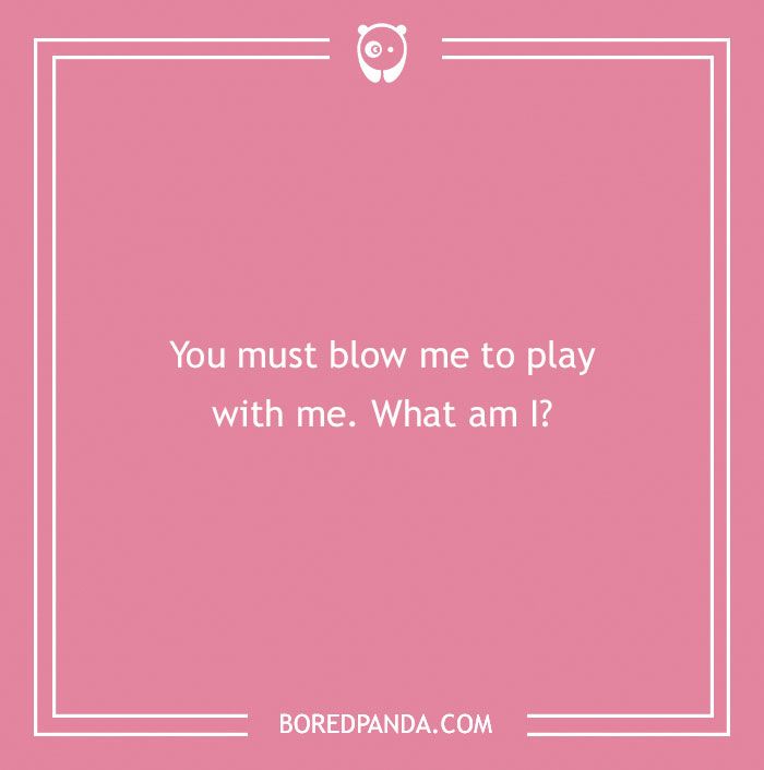Pink image displaying a dirty riddle: "You must blow me to play with me. What am I?"