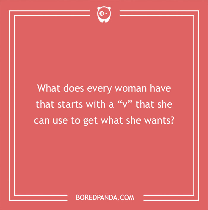 Text-based image with a playful dirty riddle about a word starting with "v" on a red background.