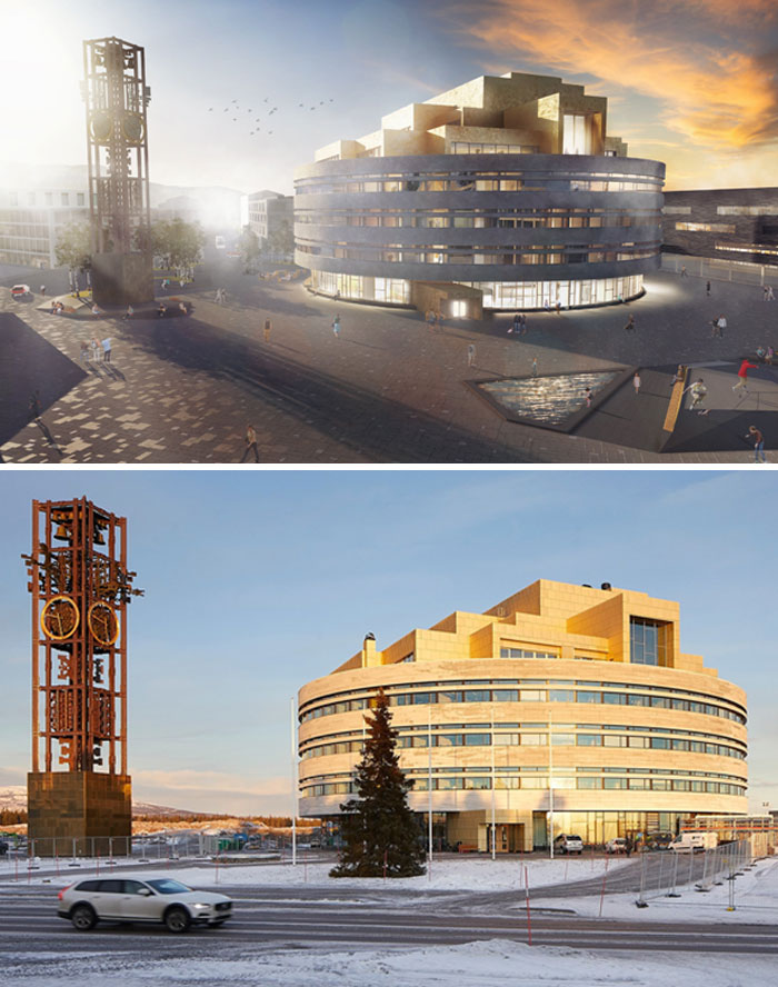 Render vs. Reality. The City Hall In Kiruna, Sweden
