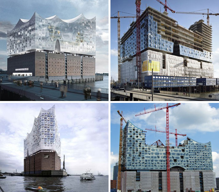 Elbe Philharmonic Hall. In The Renders Of This Project, Hinged Glass Facade Resembles A Perfect Blanket, Almost Weightless. However, In Reality The Facade Does Not Show The Same Effect