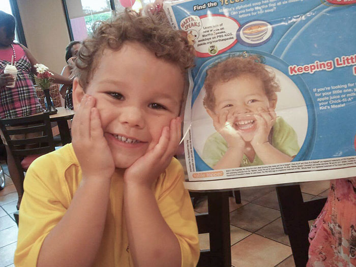 My Son Matches The Placemat At Chic-Fil-A