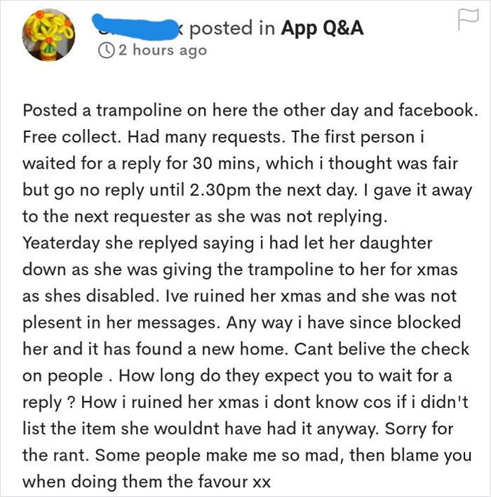 Trying To Give Away A Free Trampoline But Ruining A Disabled Child's Christmas Instead