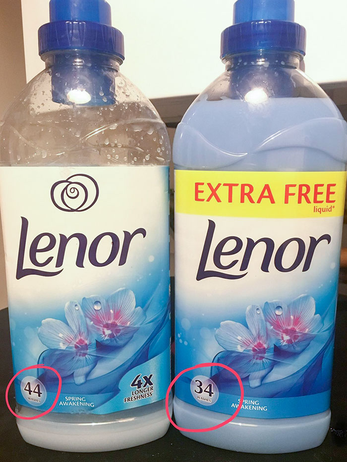 Fabric Softener Says Extra For Free. The Same Size As The Old Bottle Actually Does 25% Less Washes