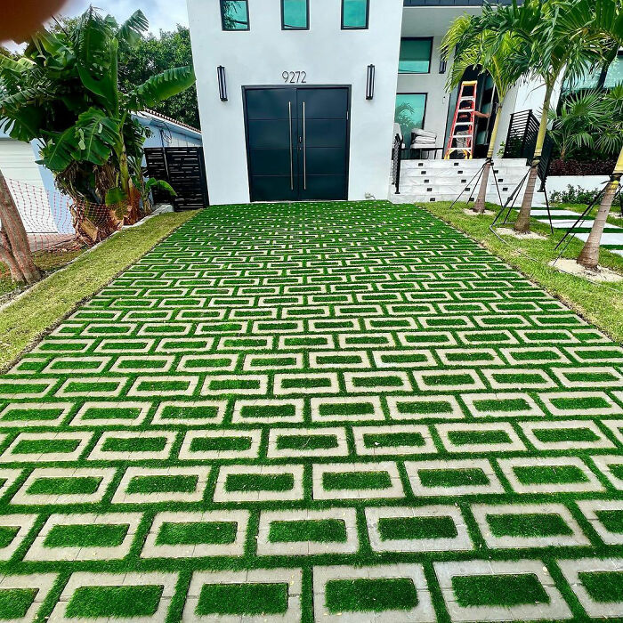 House with labyrinth pavers