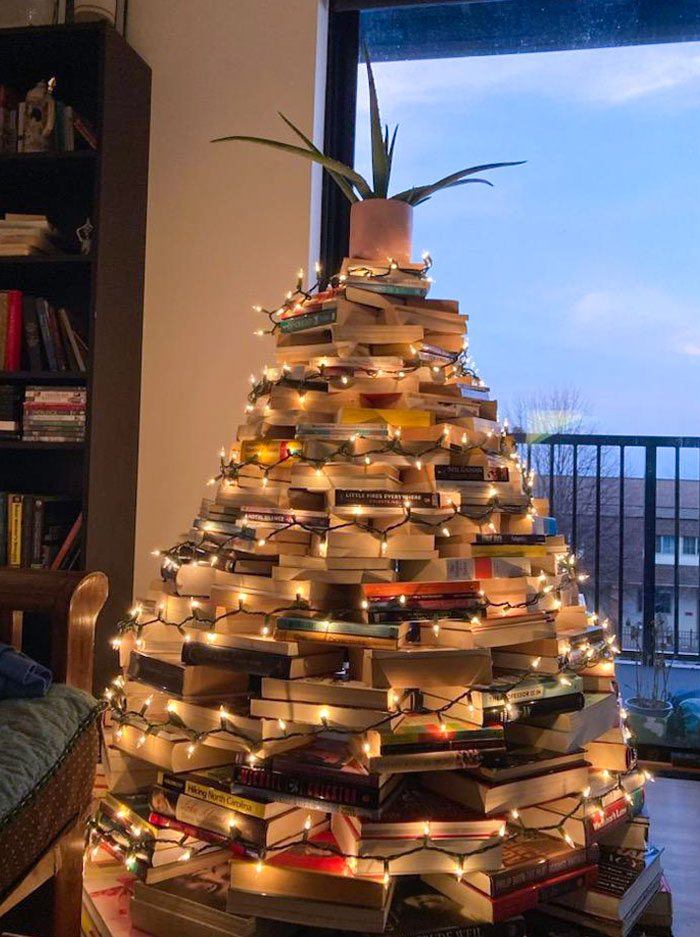 I Made Our Christmas Tree Out Of Books This Year