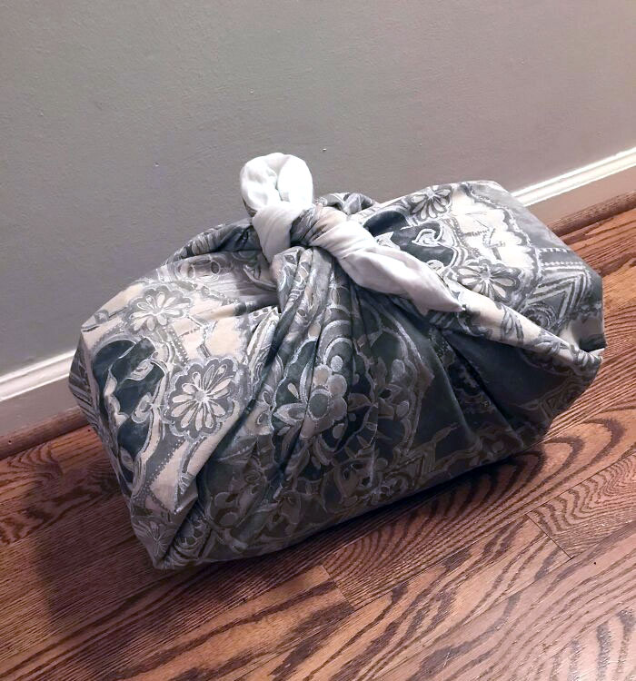 I Repurposed An Old Pottery Barn Curtain To Wrap A Gift For A Friend Who's Expecting