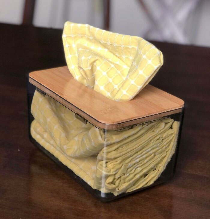 It’s Frustrating How Many Tissues I Go Through During Allergy Season, But This Year I’m Prepared. Made Some Reusable Tissues From An Old Duvet Cover