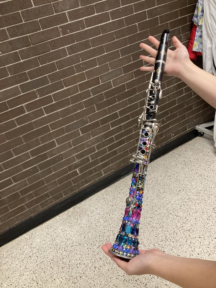 Im Honored To Have Found An Instrument In A Predicament To Share. Here Is A Half-Finished Bedazzled Clarinet For Spongebob The Musical