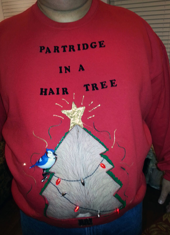Mom Sent Me This Photo Of My Stepfather's Entry Into An Ugly Sweater Competition