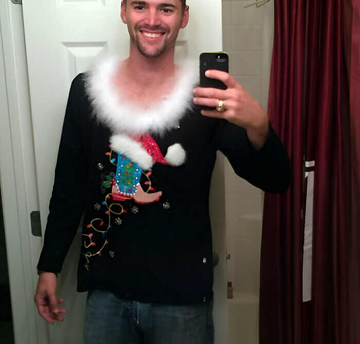 I Wore This To My Fiancee's Ugly Christmas Sweater Party, For Her New Job. She Was Not As Thrilled As I Was
