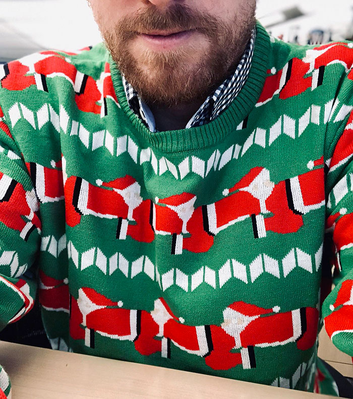 My Entry For The Ugly Sweater Contest At Work: "The Human Santapede"