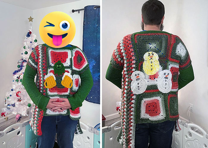 It's That Time Of The Year Again. Here's The 2022 Ugly Christmas Sweater. Featuring Machine-Knit Sleeves This Year