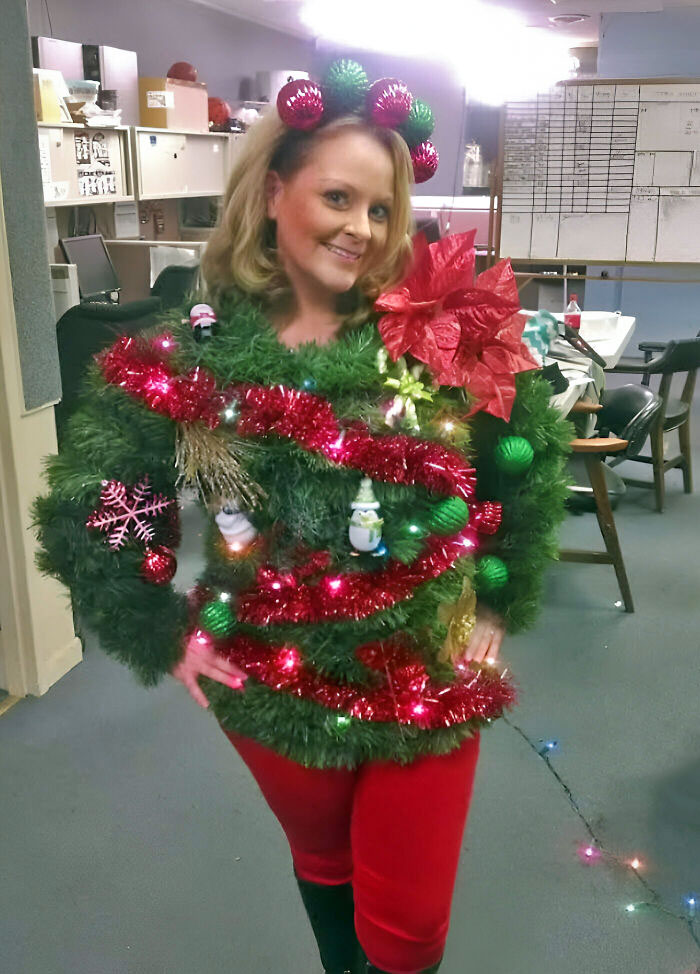 She Wasn't Kidding When She Said No One Else Should Bother Trying To Win The Christmas Sweater Contest At Work