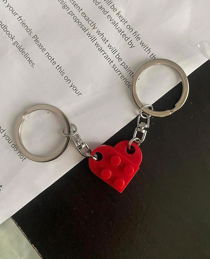 Brick Matching Couple Heart Keychain: A unique and interactive way to symbolize your love. Trust me, she'll appreciate it!
