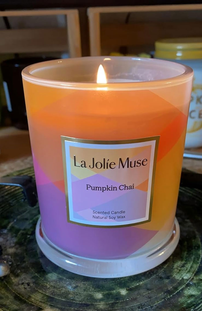 La Jolie Muse Scented Candle: Its lively geometric design promises to jazz up any space, and its enduring burn time guarantees vibes that last.