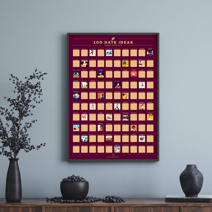 100 Dates Scratch Off Poster: Because why plan a 'Netflix and Chill' night when you could be bungee jumping together instead?