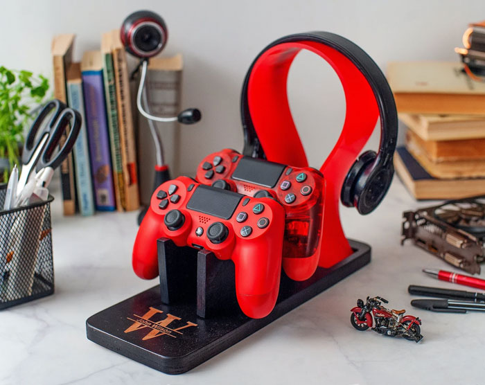 Personalized Ps5 And Xbox Controller And Headphone Stand: A trendy, practical gift perfect for your gaming-obsessed partner to tighten up their game room with style and efficiency.