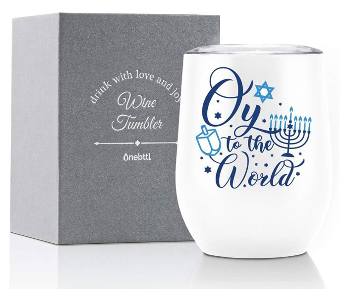 Hanukkah Wine Tumbler: That's a perfect gift for the festive season, offering hot or cold beverages for those long holiday talks and a no-sweat, durable design guaranteed to last, making it your favorite all-day drink companion.