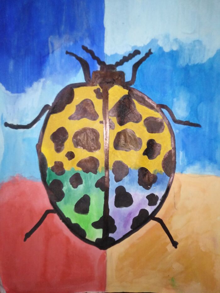 Colourful Beetle. We Were Practicing Symmetry In Our Art Class :)