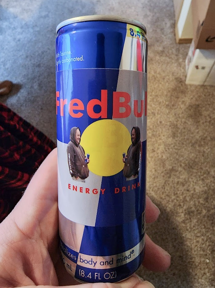 I Put My Coworker Fred On A Redbull For Christmas Gifts And Passed Them Out To The Entire Company
