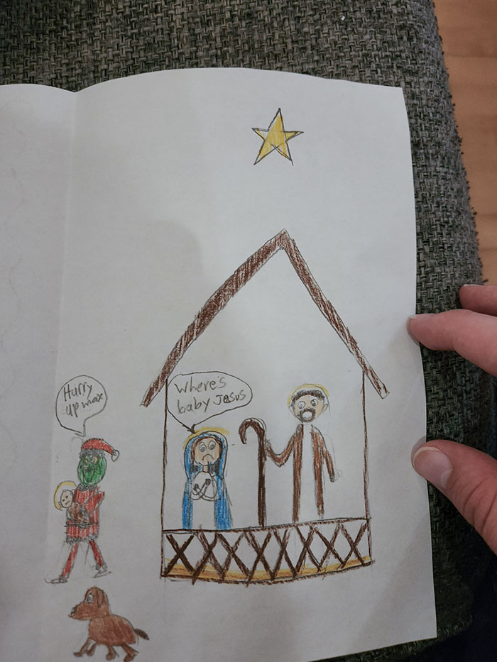 My 10-Year-Old Sister's Christmas Card To Me Was The Grinch Stealing Baby Jesus