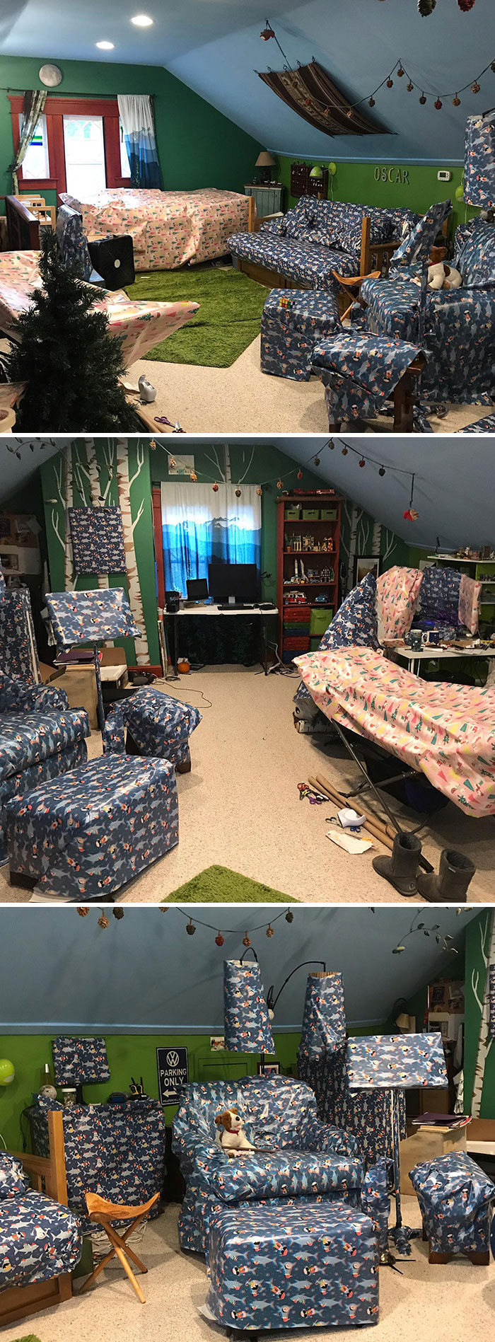 Shenanigans. This Is My Teenager's Room. My Sister And I Wrapped It Up Pretty While He Was On A Walk. Spoiler: He Loved It