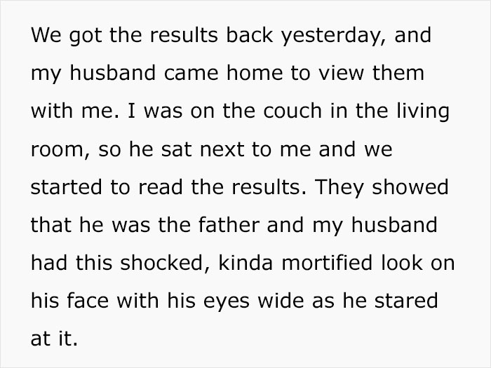 Husband reacts shocked to paternity test results about baby’s hair color while wife laughs at his reaction on the couch. Husband reacts shocked to paternity test results about baby’s hair color while wife laughs at his reaction on the couch.