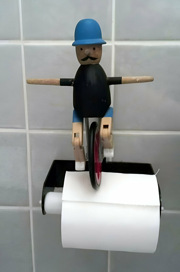 I Have Been Traveling Around Europe And At The Current House I'm Staying At This Guy Rides His Unicycle When You Pull Some Toilet Paper
