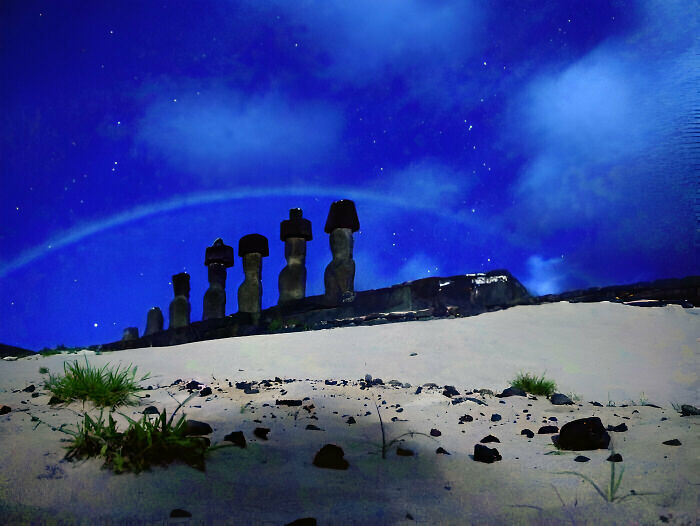 I Saw A Moonbow Over The Moai Statues On Easter Island