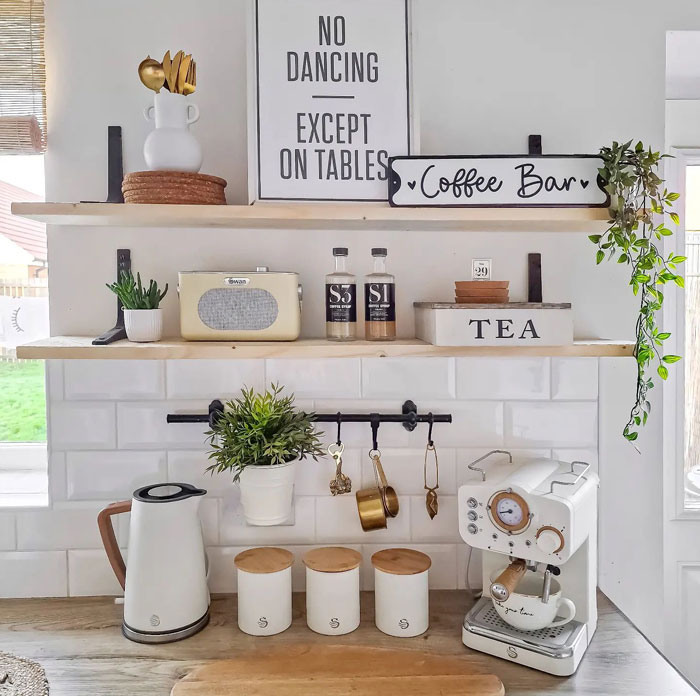 Small coffee corner in a bright kitchen 