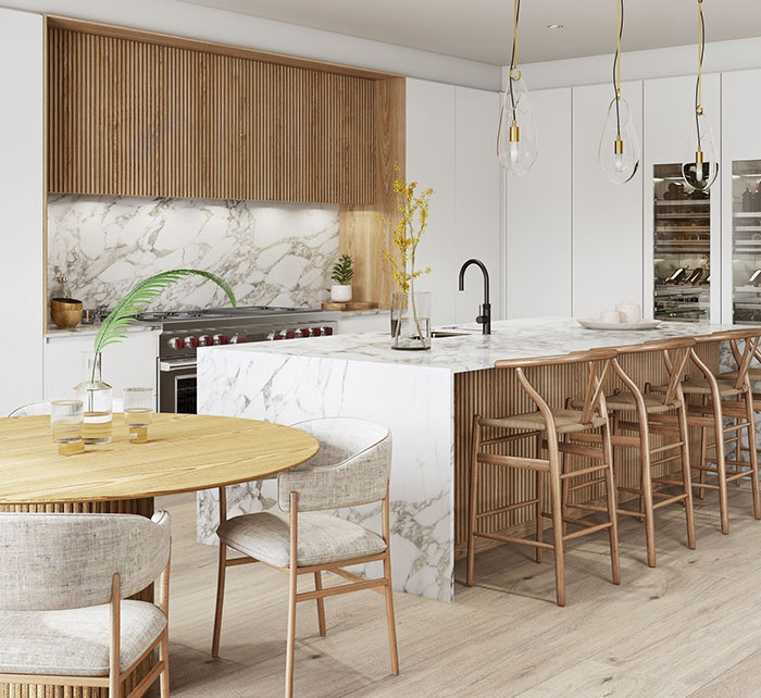 Kitchen with fluted cabinets Kitchen with fluted cabinets