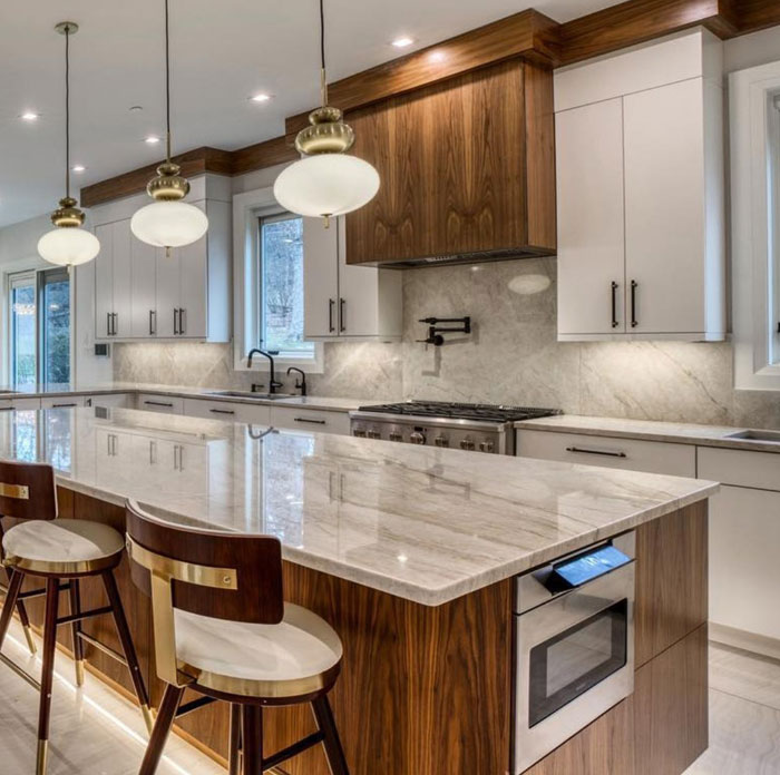 Different types of lights in a modern and bright kitchen 