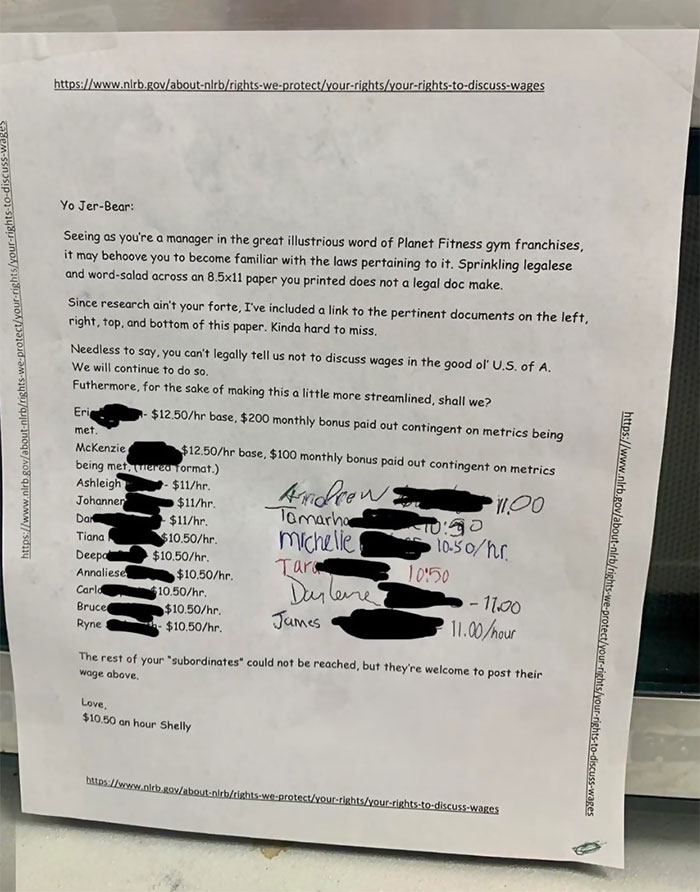 Employees Post Their Salaries On A Notice Board After Delusional Message From Management
